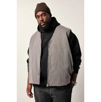 Pánská bunda STHUGE, Plus size Vesta STHUGE, canvas, hřejivé zateplení, do 8XL pro plnoštíhlé nadměrná velikost, 842331104-1907, šedý, 8XL, Plus size oblečení, Oblečení pro vysoké muže, Nadměrné velikosti, Oblečení pro plnoštíhlé.