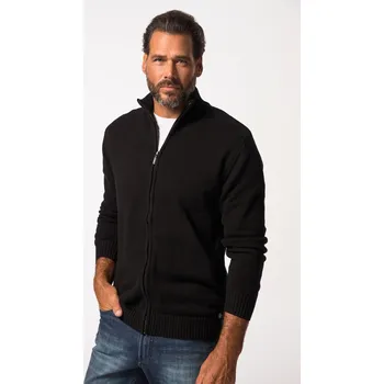 Pánský svetr JP1880, Plus size Rozepínací svetr, stojáček, žebrované manžety pro plnoštíhlé nadměrná velikost, 717032130-1455, černý, 6XL, Plus size oblečení, Oblečení pro vysoké muže, Nadměrné velikosti, Oblečení pro plnoštíhlé.