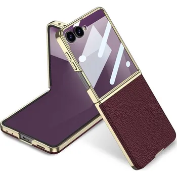 Pouzdro na mobilní telefon VSECHNONAMOBIL 121457 GKK LEATHER Kryt se sklem pro Samsung Galaxy Z Flip7 5G bordó