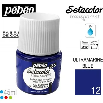 Speciální výtvarná barva Barva na Textil SETACOLOR Transparent Pebeo. barva č. 12 ULTRAMARINE BLUE.Balení 45ml.