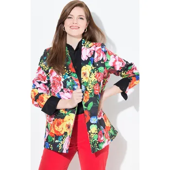 Dámský blejzr Ulla Popken, Plus size Blejzr, květovaný vzor, klopový límec, barevná podšívka pro plnoštíhlé nadměrná velikost, 826340100-1009, černý, 46, Nadměrné velikosti, Plus size oblečení, Oblečení pro boubelky, Oblečení pro baculky, Oblečení pro plnoštíhlé, Obleč