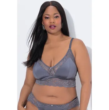 Podprsenka Ulla Popken, Plus size Braletka TruYou, satén, transparentní krajka, košíčky A-D pro plnoštíhlé nadměrná velikost, 843488102-1915, šedý, 100A, Nadměrné velikosti, Plus size oblečení, Oblečení pro boubelky, Oblečení pro baculky, Oblečení pro plnoštíhlé, Ob