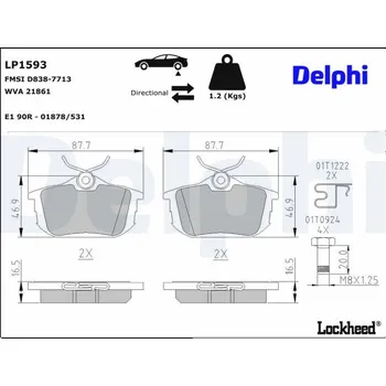 Brzdová destička Sada brzdových destiček, kotoučová brzda DELPHI LP1593