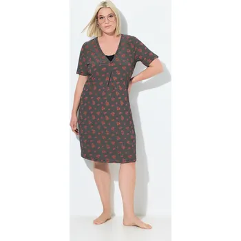 Dámská noční košile Ulla Popken, Plus size Noční košile, pruhy / květy, vsýtřih do V, krátké rukávy pro plnoštíhlé nadměrná velikost, 839280100-1130, černý, 50/52, Nadměrné velikosti, Plus size oblečení, Oblečení pro boubelky, Oblečení pro baculky, Oblečení pro plnoštíhlé, O