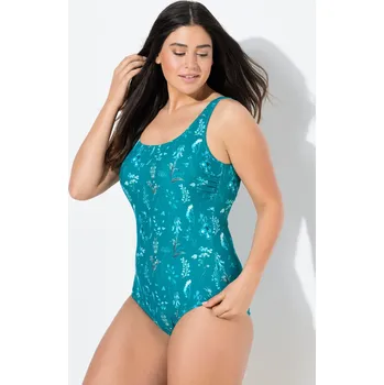 Dámské plavky Ulla Popken, Plus size Plavky, květy, bez měkkých košíčků, kulatý výstřih pro plnoštíhlé nadměrná velikost, 845160763-1130, tyrkysový, 50/52, Nadměrné velikosti, Plus size oblečení, Oblečení pro boubelky, Oblečení pro baculky, Oblečení pro plnoštíhlé, Obl