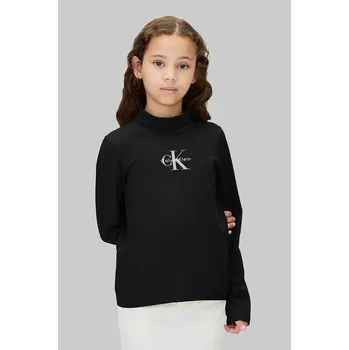 Chlapecké tričko Dětské tričko s dlouhým rukávem s bavlnou Calvin Klein Jeans černá barva, s golfem, IG0IG03044 IG0IG03044.9BYA 99X, vel. 128