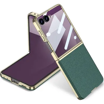 Pouzdro na mobilní telefon VSECHNONAMOBIL 121462 GKK LEATHER Kryt se sklem pro Samsung Galaxy Z Flip7 5G zelený