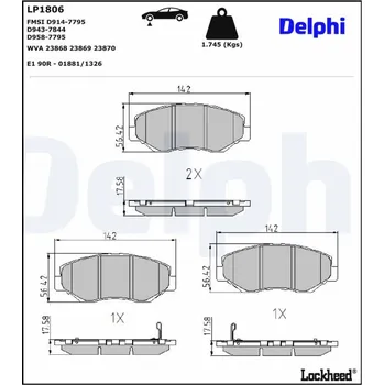 Brzdová destička Sada brzdových destiček, kotoučová brzda DELPHI LP1806