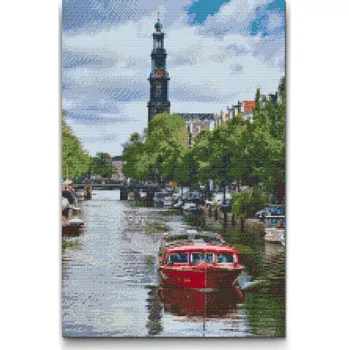 Diamantové malování Diamantové malování - Plavba loďkou, Amsterdam - Nizozemsko Velikost: 40x60cm, Rámování: Pouze srolované plátno, Diamanty: Čtvercové