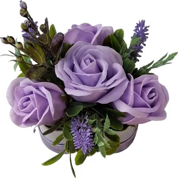 umělá květina made by ANTEROS Dekorace v dárkovém miniboxu Lila srdce