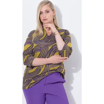 Dámské tričko Ulla Popken, Plus size Tričko, puntíky, kalichový límec, výstřih do V, 3/4 rukávy pro plnoštíhlé nadměrná velikost, 843205630-1128, hnědý, 42/44, Nadměrné velikosti, Plus size oblečení, Oblečení pro boubelky, Oblečení pro baculky, Oblečení pro plnoštíhlé,