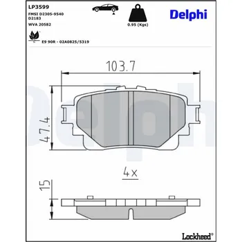 Brzdová destička Sada brzdových destiček, kotoučová brzda DELPHI LP3599
