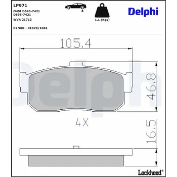 Brzdová destička Sada brzdových destiček, kotoučová brzda DELPHI LP971