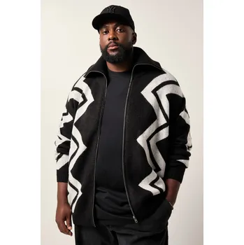 Pánský svetr STHUGE, Plus size Rozepínací svetr, vzor pro plnoštíhlé nadměrná velikost, 842198100-1454, černý, 5XL, Plus size oblečení, Oblečení pro vysoké muže, Nadměrné velikosti, Oblečení pro plnoštíhlé.