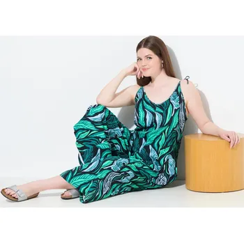 Dámský overall Ulla Popken, Plus size Žerzejový overal, džungle, vázací ramínka, biobavlna pro plnoštíhlé nadměrná velikost, 839343100-1128, černý, 42/44, Nadměrné velikosti, Plus size oblečení, Oblečení pro boubelky, Oblečení pro baculky, Oblečení pro plnoštíhlé, Obleč