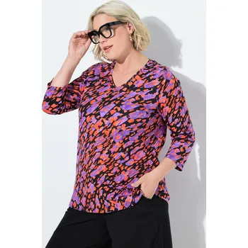 Dámské tričko Ulla Popken, Plus size Tričko, A střih, výstřih do V, 3/4 rukávy pro plnoštíhlé nadměrná velikost, 842838100-1129, černý, 46/48, Nadměrné velikosti, Plus size oblečení, Oblečení pro boubelky, Oblečení pro baculky, Oblečení pro plnoštíhlé, Oblečení pro vys