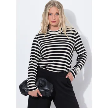 Dámské tričko Ulla Popken, Plus size Tričko, pruhy, Slim, rolákový límec, dlouhé rukávy pro plnoštíhlé nadměrná velikost, 844883130-1130, černý, 50/52, Nadměrné velikosti, Plus size oblečení, Oblečení pro boubelky, Oblečení pro baculky, Oblečení pro plnoštíhlé, Oblečen