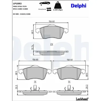 Brzdová destička Sada brzdových destiček, kotoučová brzda DELPHI LP1092