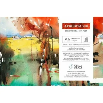 Afrodita - blok 230g. / 20 listů A5 bílá bílá 200-249 do A5 200-249 zrnitý do A5 Štětí bílá 200-299 jemně zrnitá