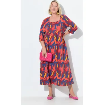 Dámské šaty Ulla Popken, Plus size Žerzejové šaty, A střih, hranatý výstřih, 3/4 rukávy pro plnoštíhlé nadměrná velikost, 842503100-1130, černý, 50/52, Nadměrné velikosti, Plus size oblečení, Oblečení pro boubelky, Oblečení pro baculky, Oblečení pro plnoštíhlé, Obleč