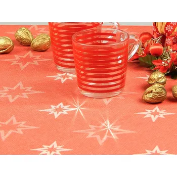 ubrus HEDVA ČESKÝ BROKÁT Ubrus Odaska běhoun 50x135 hvězda červená