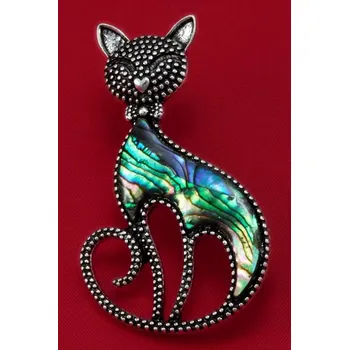 Brož Brož z perleti paua ve tvaru kočky, cca 29 x 49 mm (BP1028A)