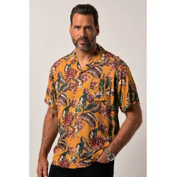 Pánská košile JP1880, Plus size Košile JP1880, viskóza, krátké rukávy, Cuba límeček, plošný potisk, Cuba střih, do 8XL pro plnoštíhlé nadměrná velikost, 840225679-1907, hnědý, 8XL, Plus size oblečení, Oblečení pro vysoké muže, Nadměrné velikosti, Oblečení pro plnoštíhl