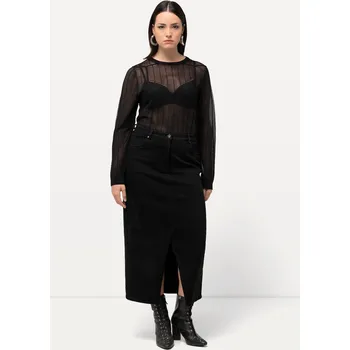 Dámská sukně Ulla Popken, Plus size Džínová midi sukně, rozparek na lemu, komfortní pas pro plnoštíhlé nadměrná velikost, 825156133-1012, černý, 52, Nadměrné velikosti, Plus size oblečení, Oblečení pro boubelky, Oblečení pro baculky, Oblečení pro plnoštíhlé, Oblečení 