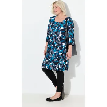 Dámské tričko Ulla Popken, Plus size Dlouhé tričko, puntíky, A střih, hranatý výstřih, 3/4 rukávy pro plnoštíhlé nadměrná velikost, 842535100-1131, černý, 54/56, Nadměrné velikosti, Plus size oblečení, Oblečení pro boubelky, Oblečení pro baculky, Oblečení pro plnoštíhl