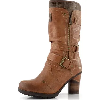Dámské kozačky Mustang polokozačky na podpatku cognac 15M0162001 - 40 | P698843