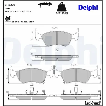 Brzdová destička Sada brzdových destiček, kotoučová brzda DELPHI LP1231