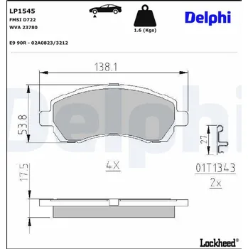 Brzdová destička Sada brzdových destiček, kotoučová brzda DELPHI LP1545