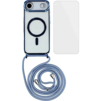 Pouzdro na mobilní telefon Kryt pro Apple iPhone Air - podp. MagSafe - šňůrka + tvrzené sklo - modrý
