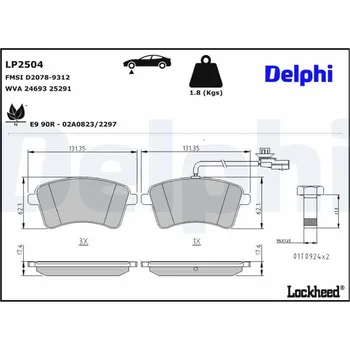 Brzdová destička Sada brzdových destiček, kotoučová brzda DELPHI LP2504