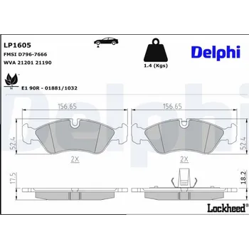 Autodíl Sada brzdových destiček, kotoučová brzda DELPHI LP1605