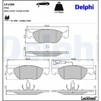 Brzdová destička Sada brzdových destiček, kotoučová brzda DELPHI LP1586
