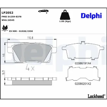 Brzdová destička Sada brzdových destiček, kotoučová brzda DELPHI LP2052