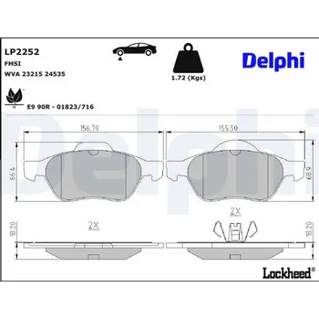 Brzdová destička Sada brzdových destiček, kotoučová brzda DELPHI LP2252
