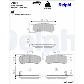 Brzdová destička Sada brzdových destiček, kotoučová brzda DELPHI LP3305