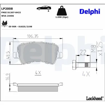 Brzdová destička Sada brzdových destiček, kotoučová brzda DELPHI LP2008