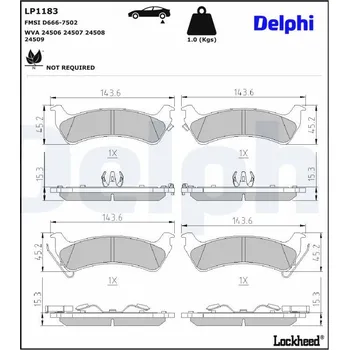Brzdová destička Sada brzdových destiček, kotoučová brzda DELPHI LP1183