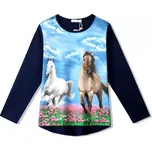 Dětské tričko KUGO koně DT9361 modré vel.140