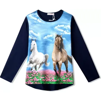 Dívčí tričko Dětské tričko KUGO koně DT9361 modré vel.140