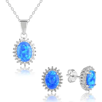 Souprava šperků Stříbrná sada náušnic a náhrdelníku s modrými opály a zirkony - Meucci SS379S