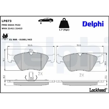 Brzdová destička Sada brzdových destiček, kotoučová brzda DELPHI LP873