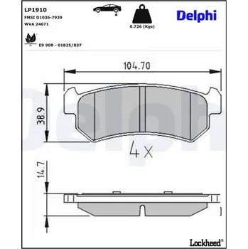 Autodíl Sada brzdových destiček, kotoučová brzda DELPHI LP1910