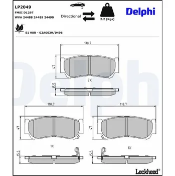 Brzdová destička Sada brzdových destiček, kotoučová brzda DELPHI LP2049