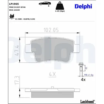 Brzdová destička Sada brzdových destiček, kotoučová brzda DELPHI LP1965