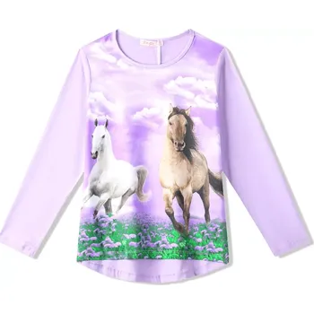 Dívčí tričko Dětské tričko KUGO koně DT9361 fialové vel.140