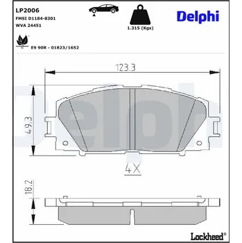Brzdová destička Sada brzdových destiček, kotoučová brzda DELPHI LP2006